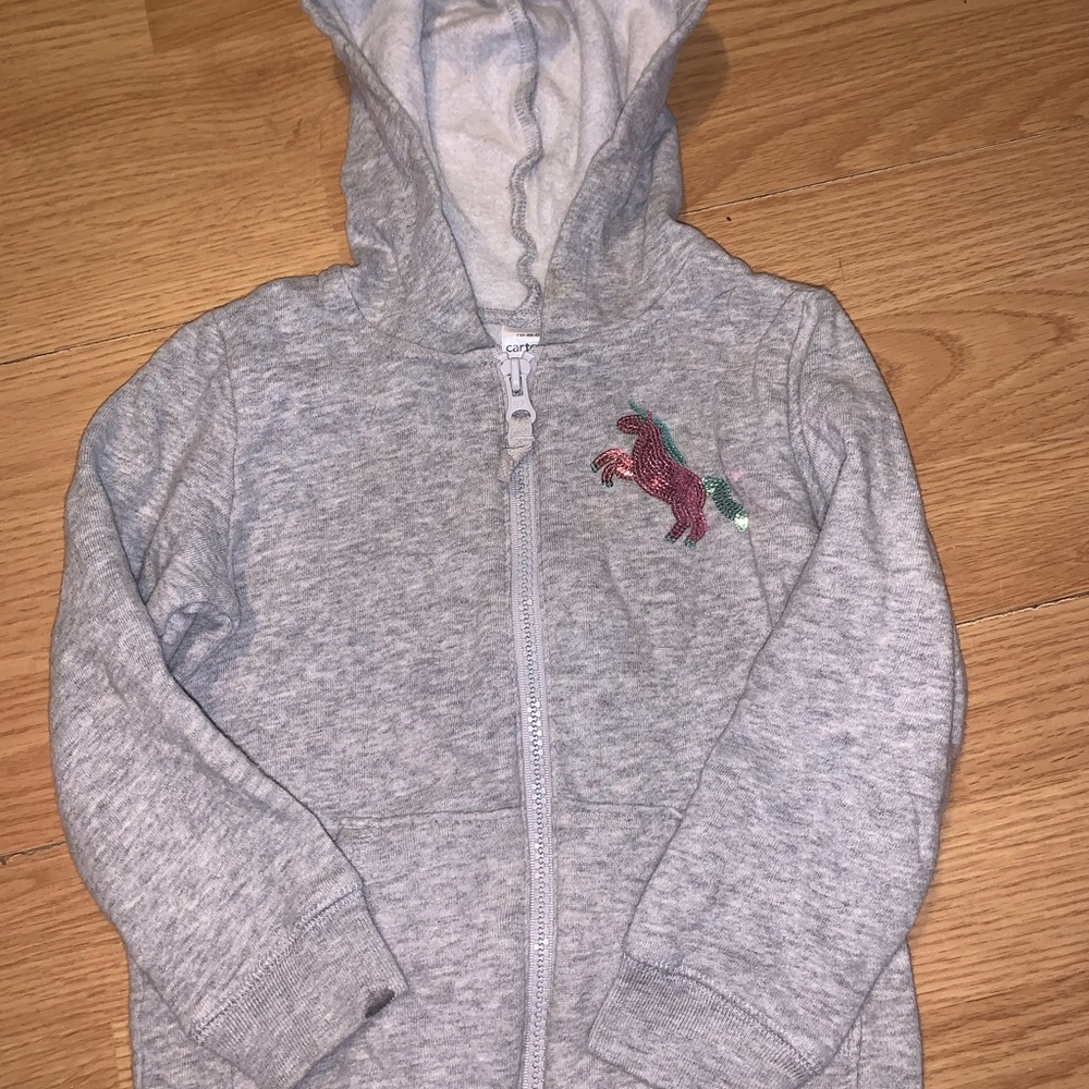 Carter's Light Gray Zip Hoodie with Sequin Pony